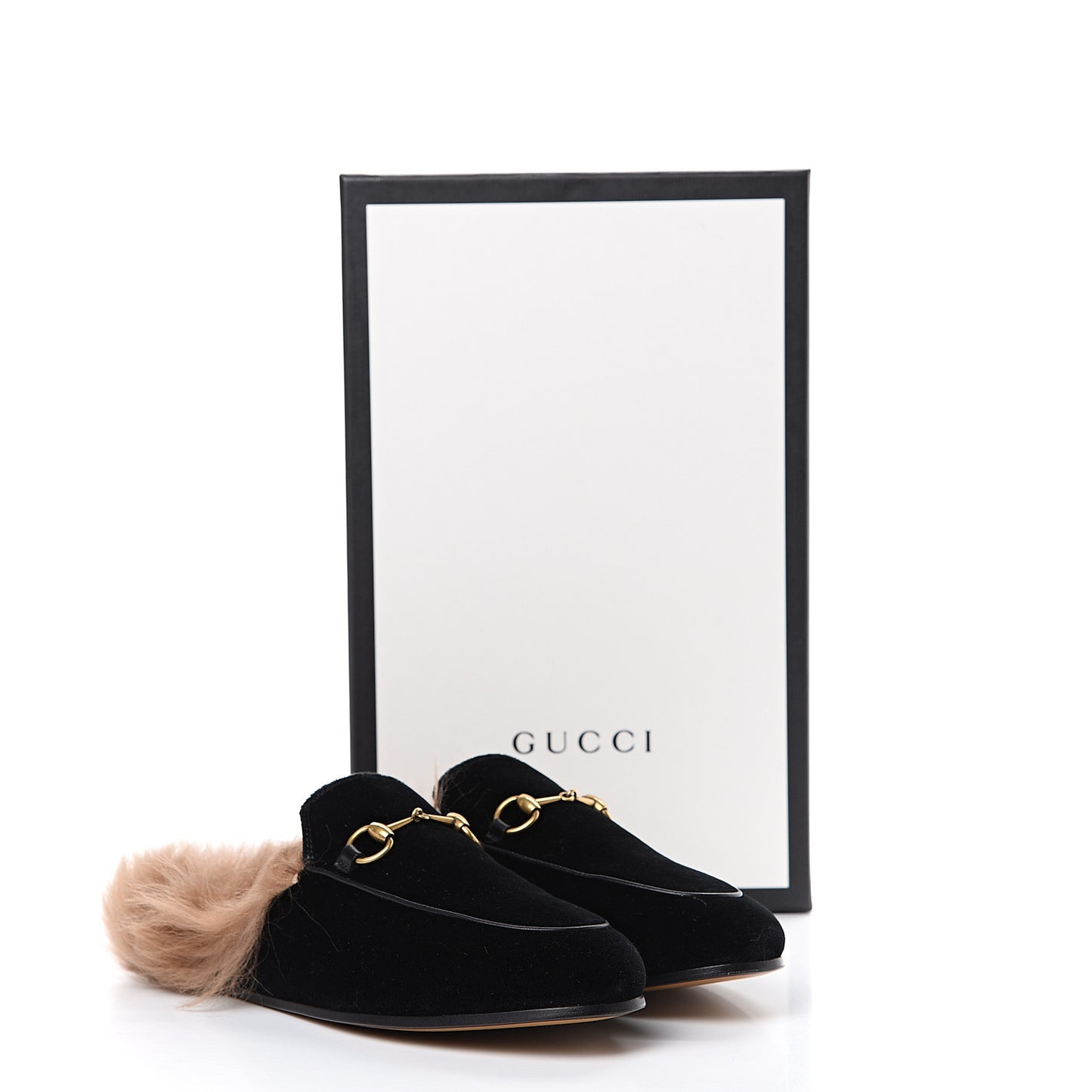 Velvet Fur Womens Princetown Slippers 38.5 Black