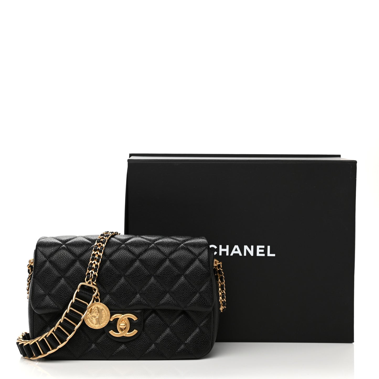 Caviar Quilted Chain Soul Flap Black