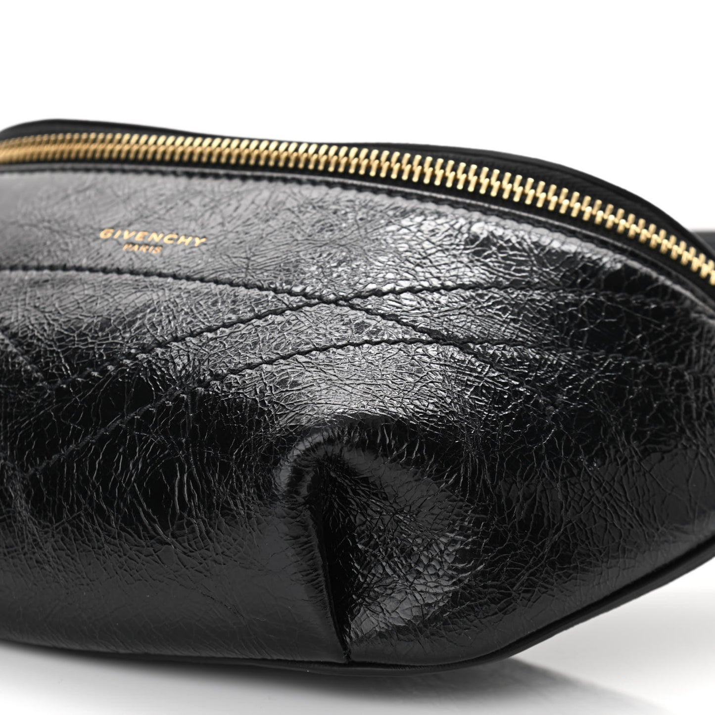Crackle Calfskin ID Belt Bag Black