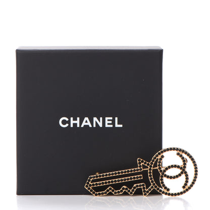 Chanel Crystal CC Key Brooch Black Gold 5 of 5