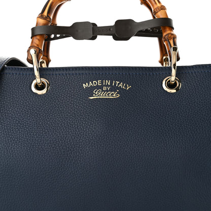 Gucci Pebbled Calfskin Medium Bamboo Shopper Tote Navy 8 of 10