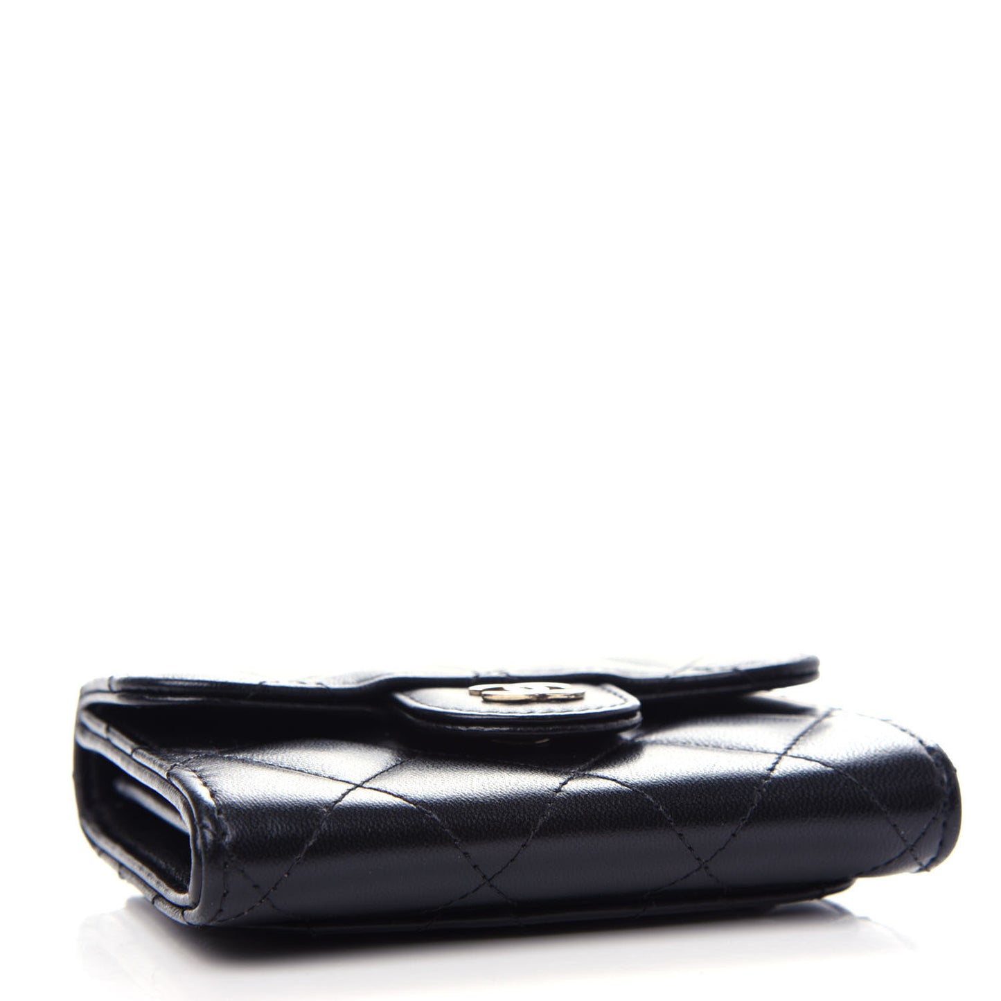 Lambskin Quilted Flap Card Holder Wallet Black
