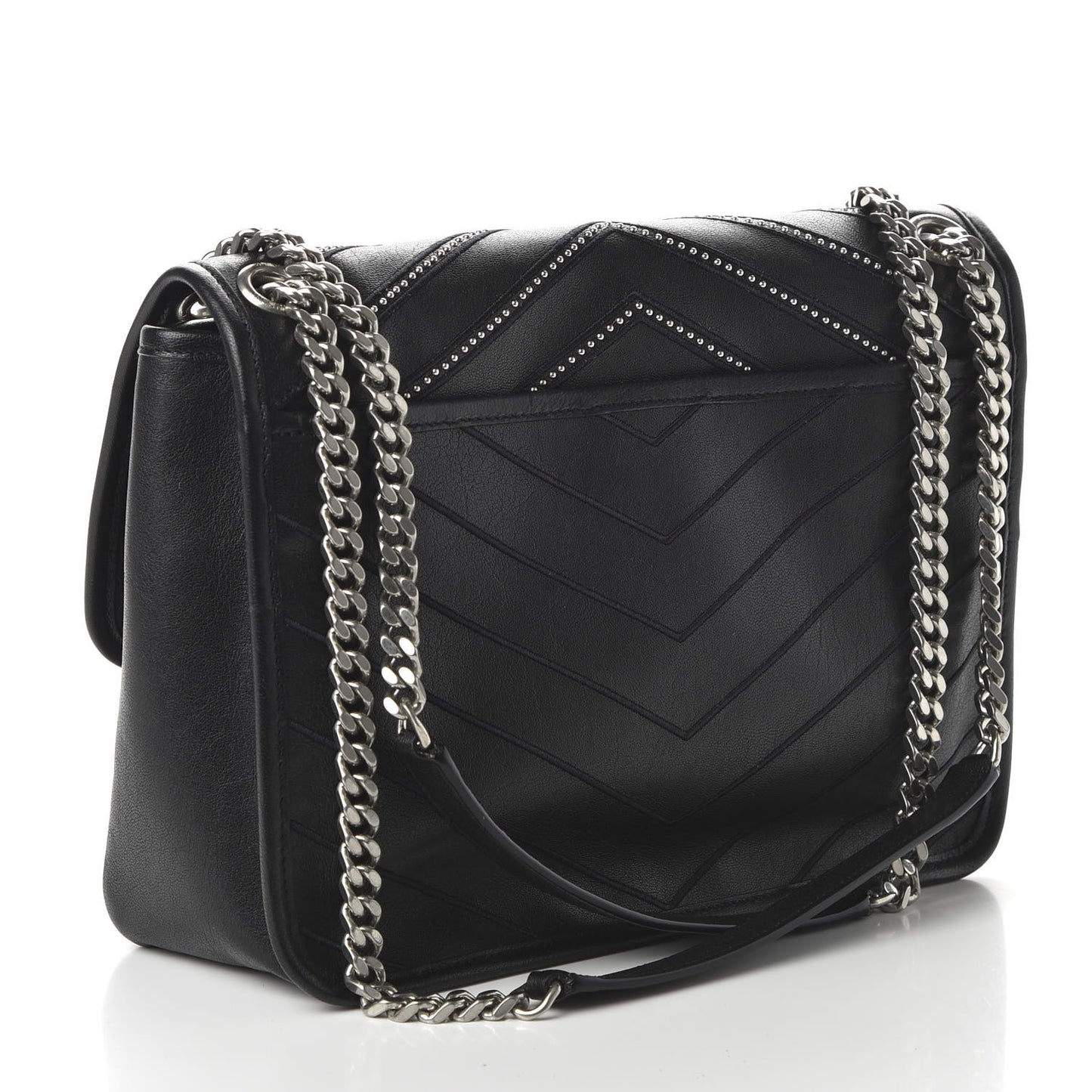 Lambskin Matelasse Monogram Microstud Medium Niki Chain Satchel Black