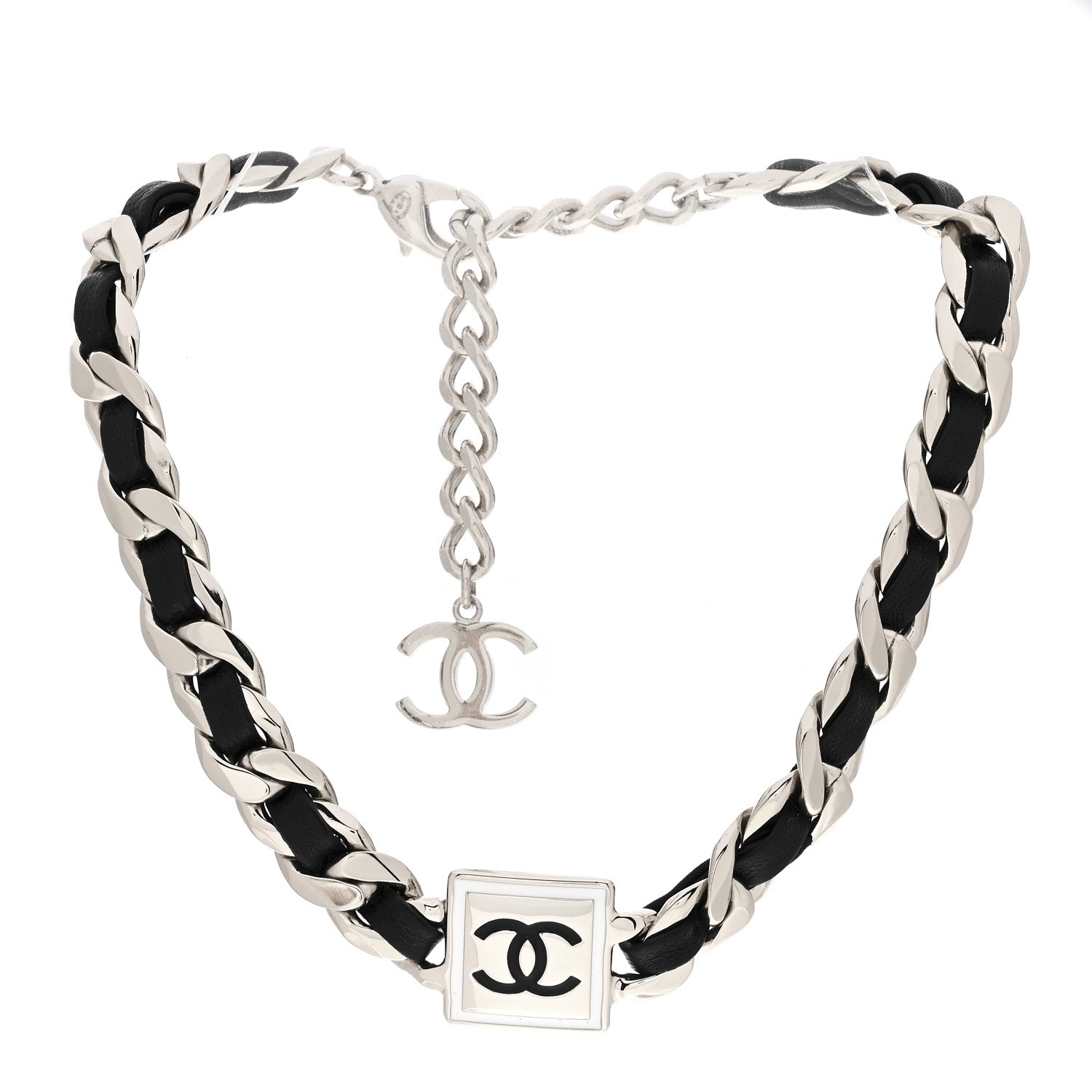 Chanel Metal Lambskin CC Square Choker Gold Black White 2 of 3