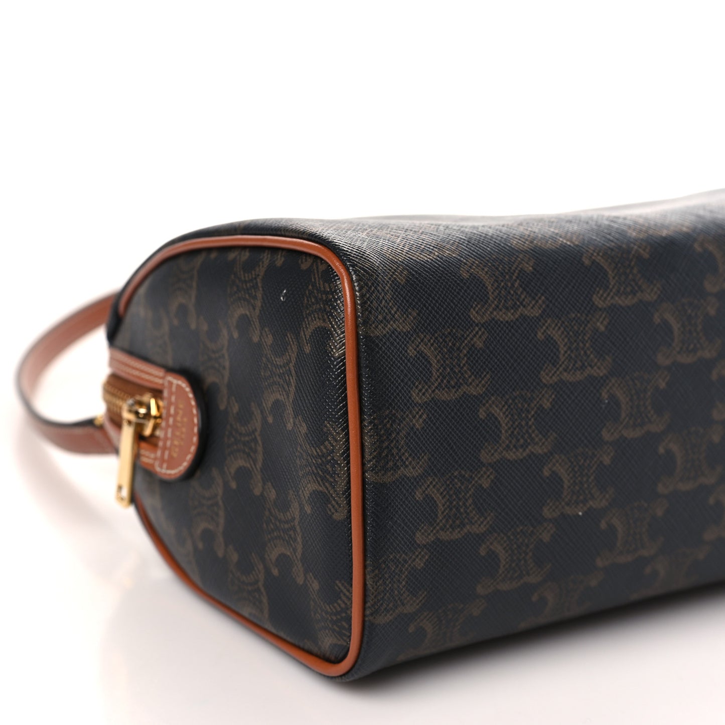 Triomphe Canvas Calfskin Small Boston Bag Tan