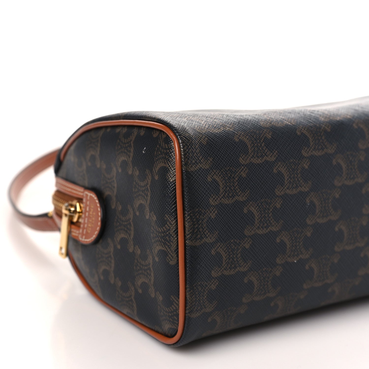Celine Triomphe Canvas Calfskin Small Boston Bag Tan 8 of 10