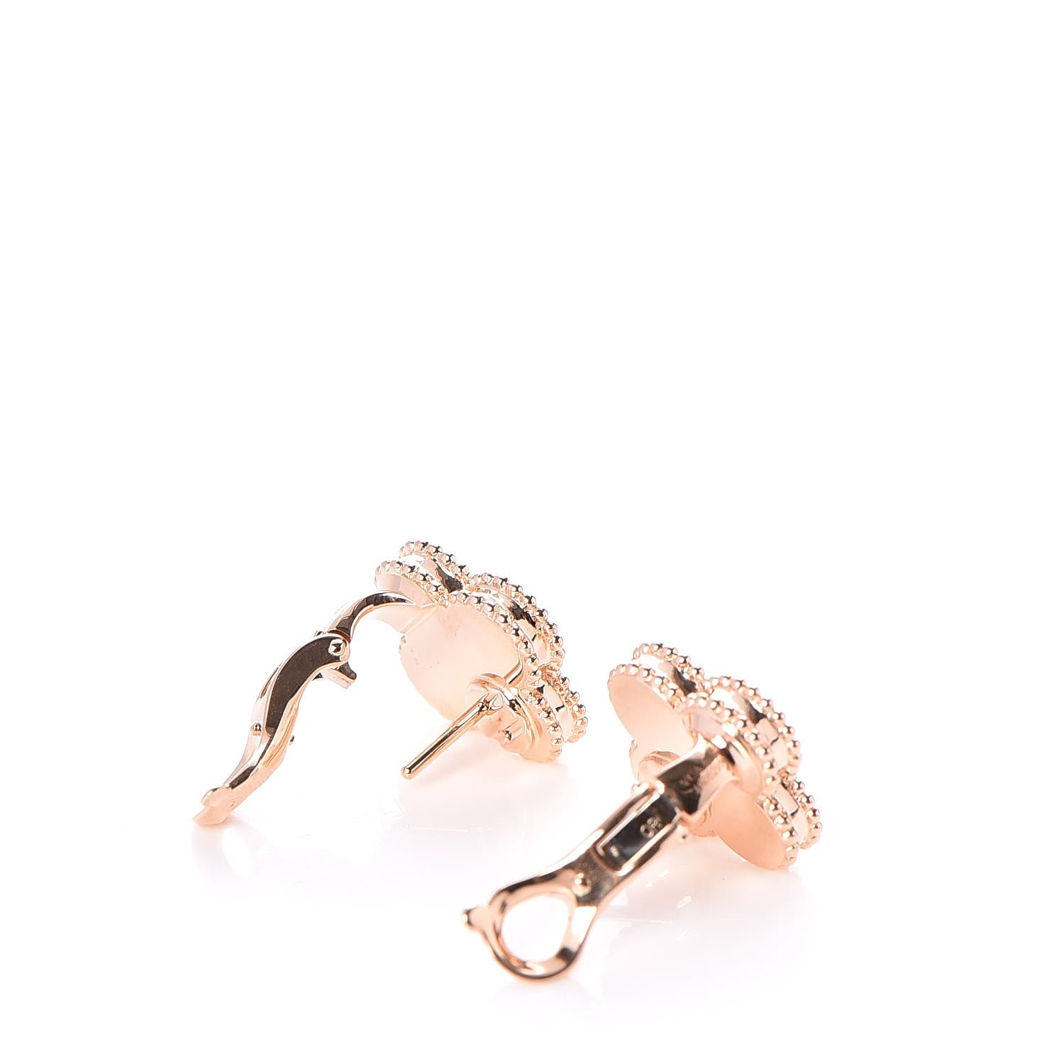 Van Cleef & Arpels 18K Rose Gold Diamond Black Onyx Vintage Alhambra Earrings 3 of 5