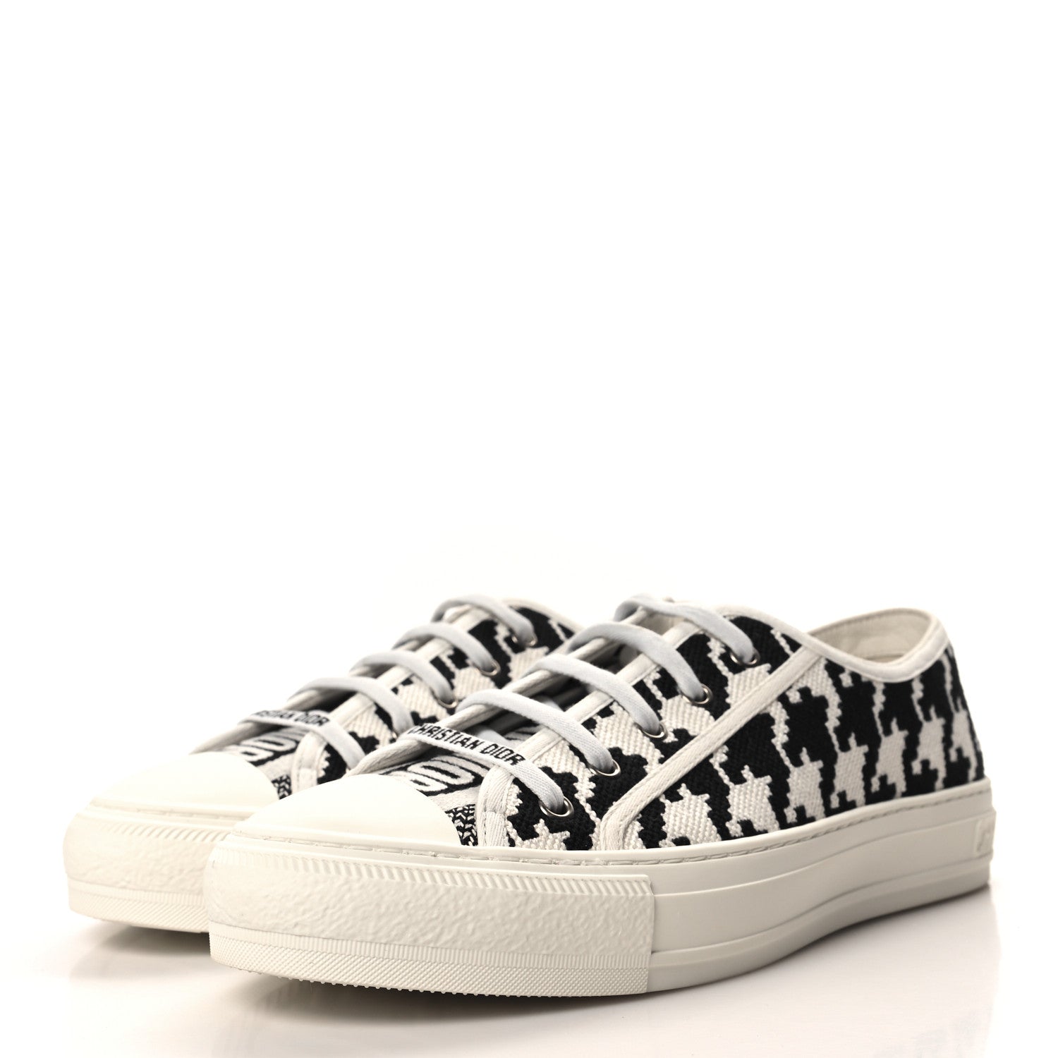 Christian Dior Canvas Macro Houndstooth Embroidered Womens Walk'N'Dior Low Top Sneakers 41 White Black 3 of 9