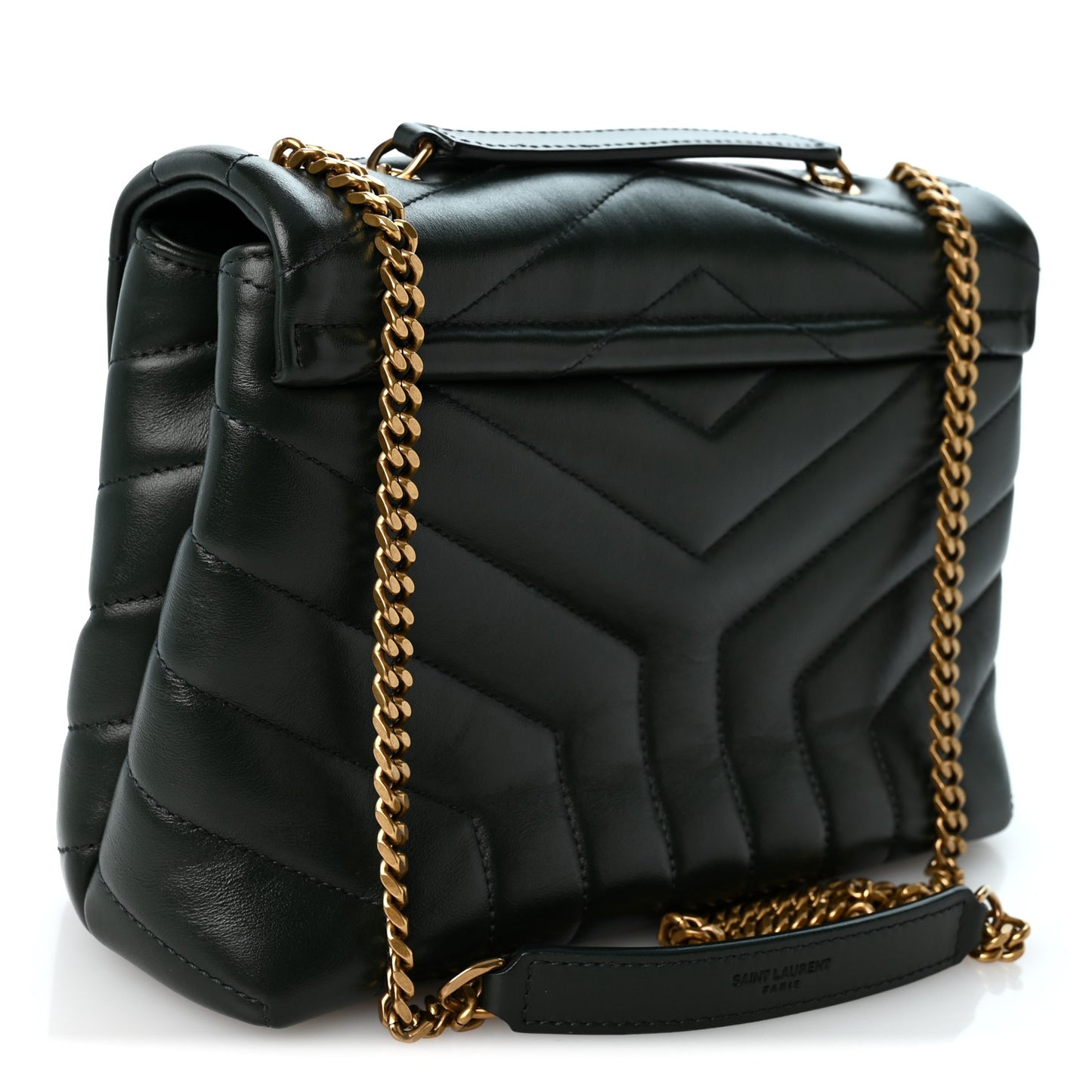 Calfskin Y Quilted Monogram Small Loulou Chain Satchel Vert Fonce