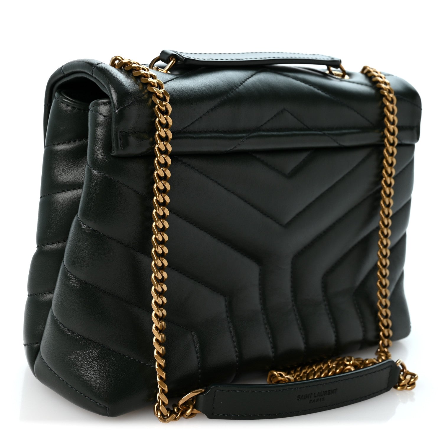 Saint Laurent Calfskin Y Quilted Monogram Small Loulou Chain Satchel Vert Fonce 3 of 10