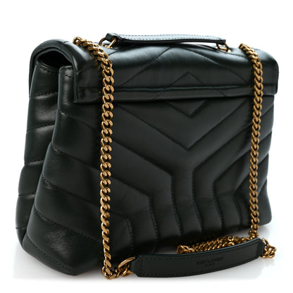 Saint Laurent Calfskin Y Quilted Monogram Small Loulou Chain Satchel Vert Fonce 3 of 10