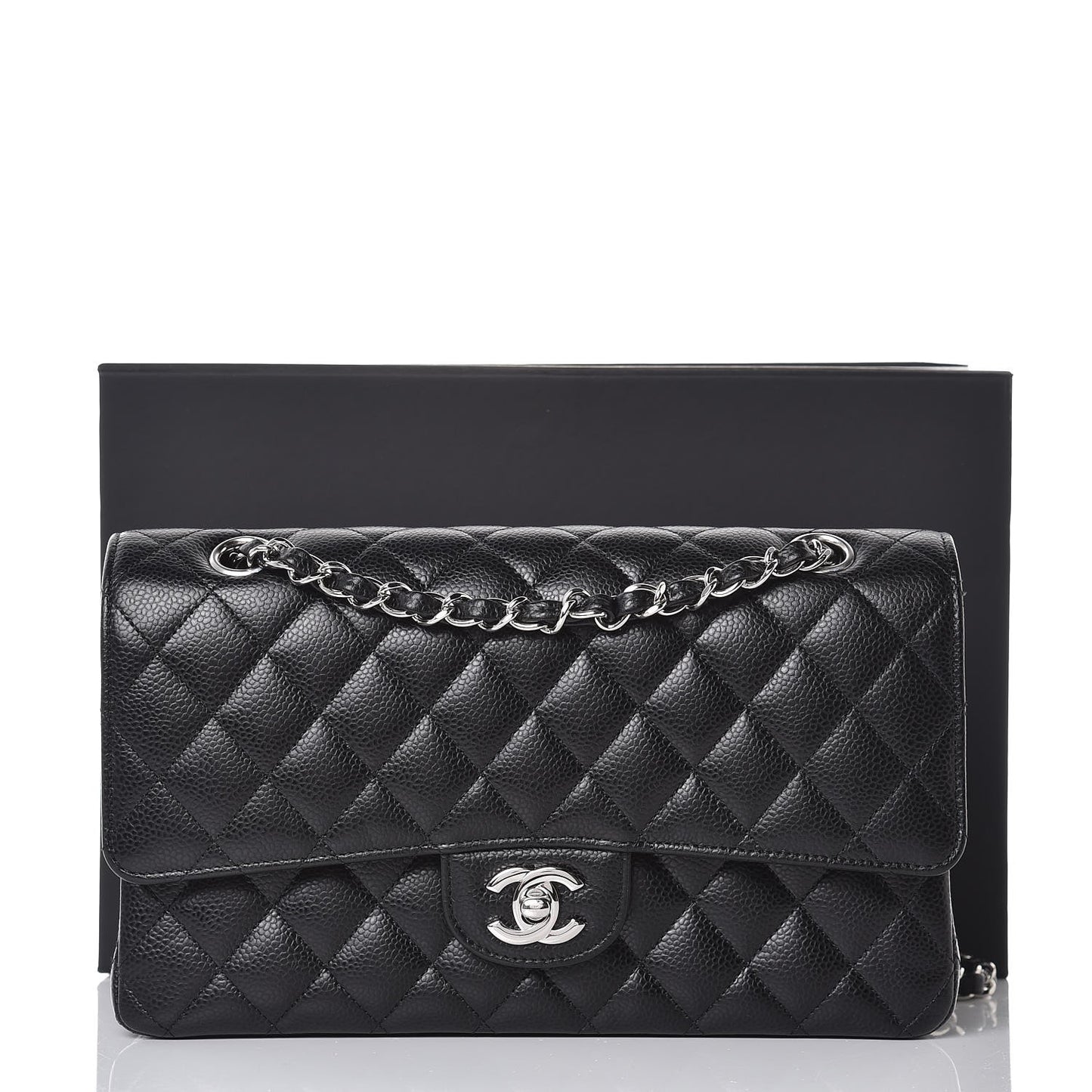 Caviar Quilted Medium Double Flap Black