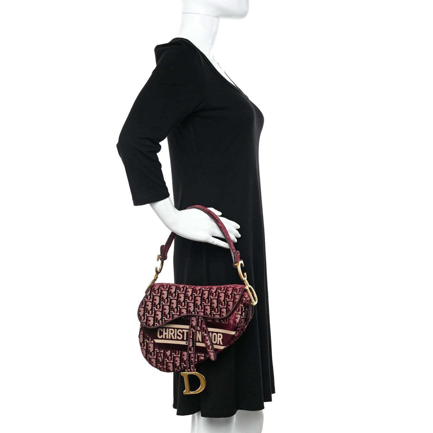 Christian Dior Velvet Oblique Saddle Bag Burgundy 2 of 10