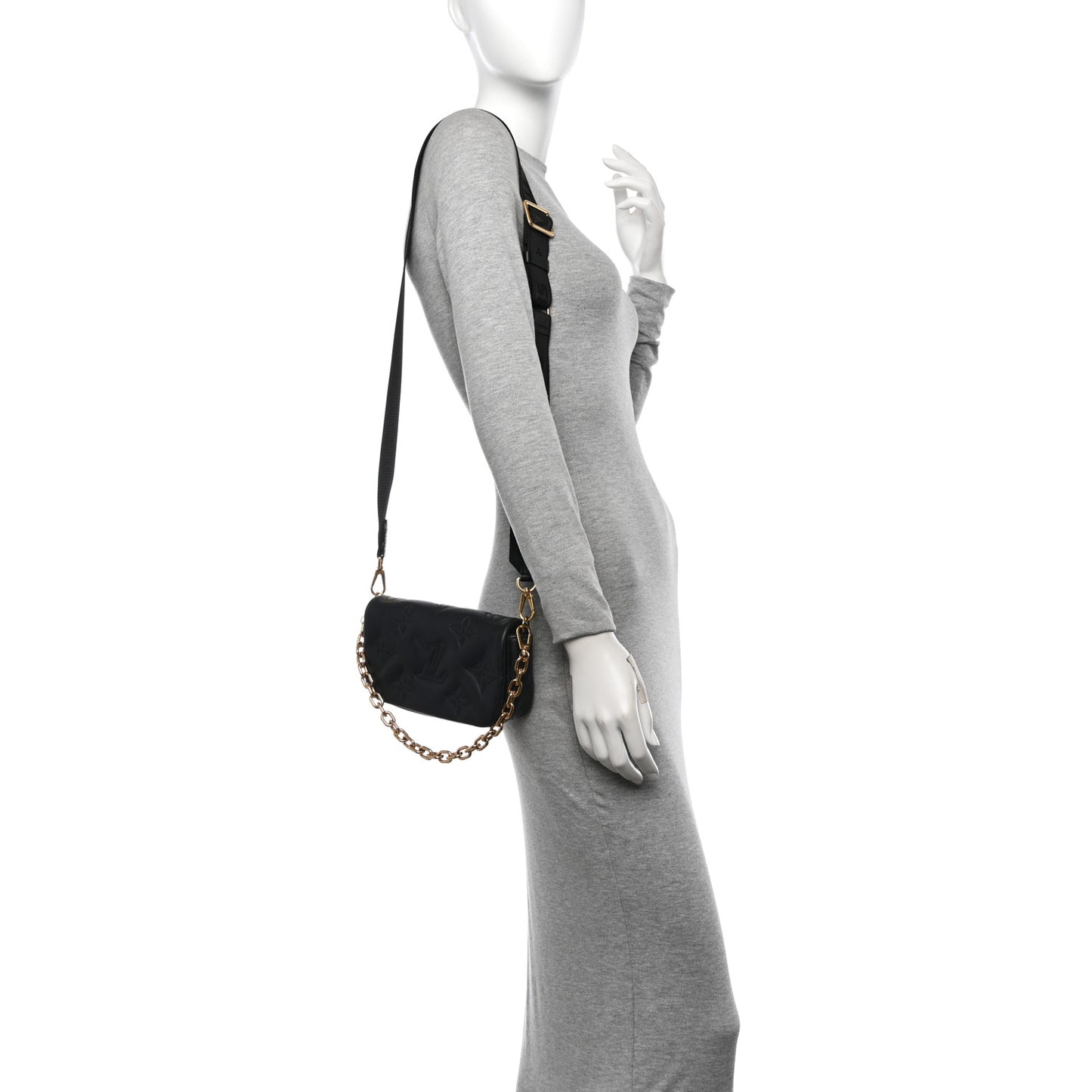 Calfskin Bubblegram Wallet On Strap Black