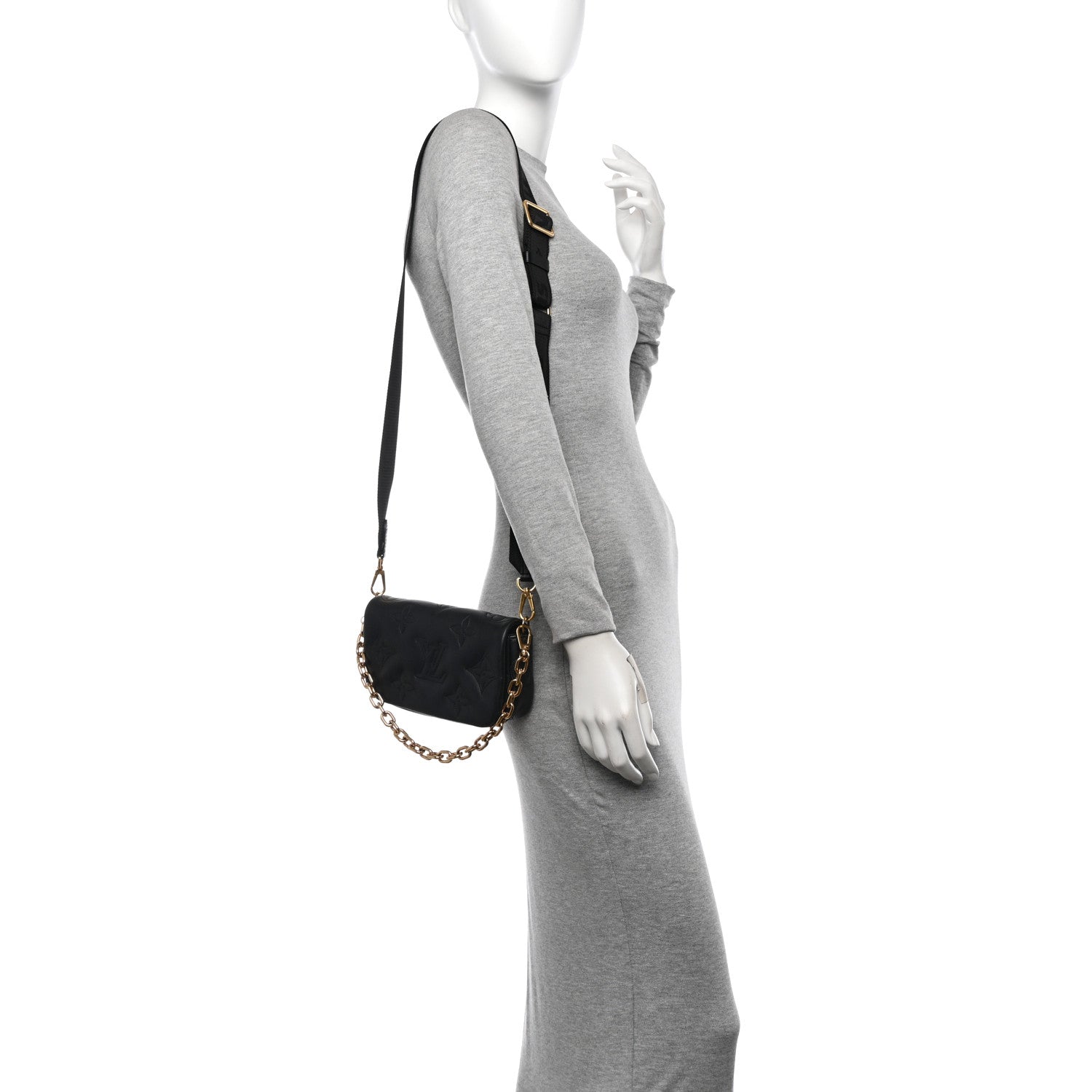 Louis Vuitton Calfskin Bubblegram Wallet On Strap Black 2 of 12