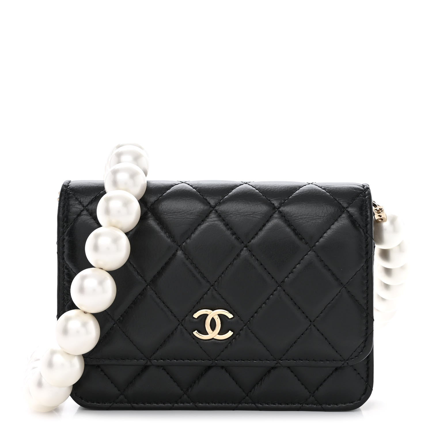 Chanel Calfskin Quilted Mini Maxi Pearls Wallet On Chain WOC Black 1 of 11