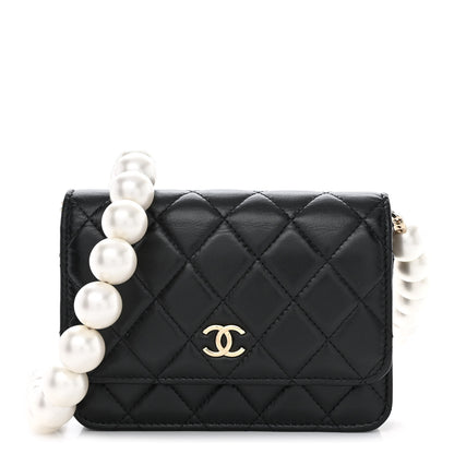 Chanel Calfskin Quilted Mini Maxi Pearls Wallet On Chain WOC Black 1 of 11