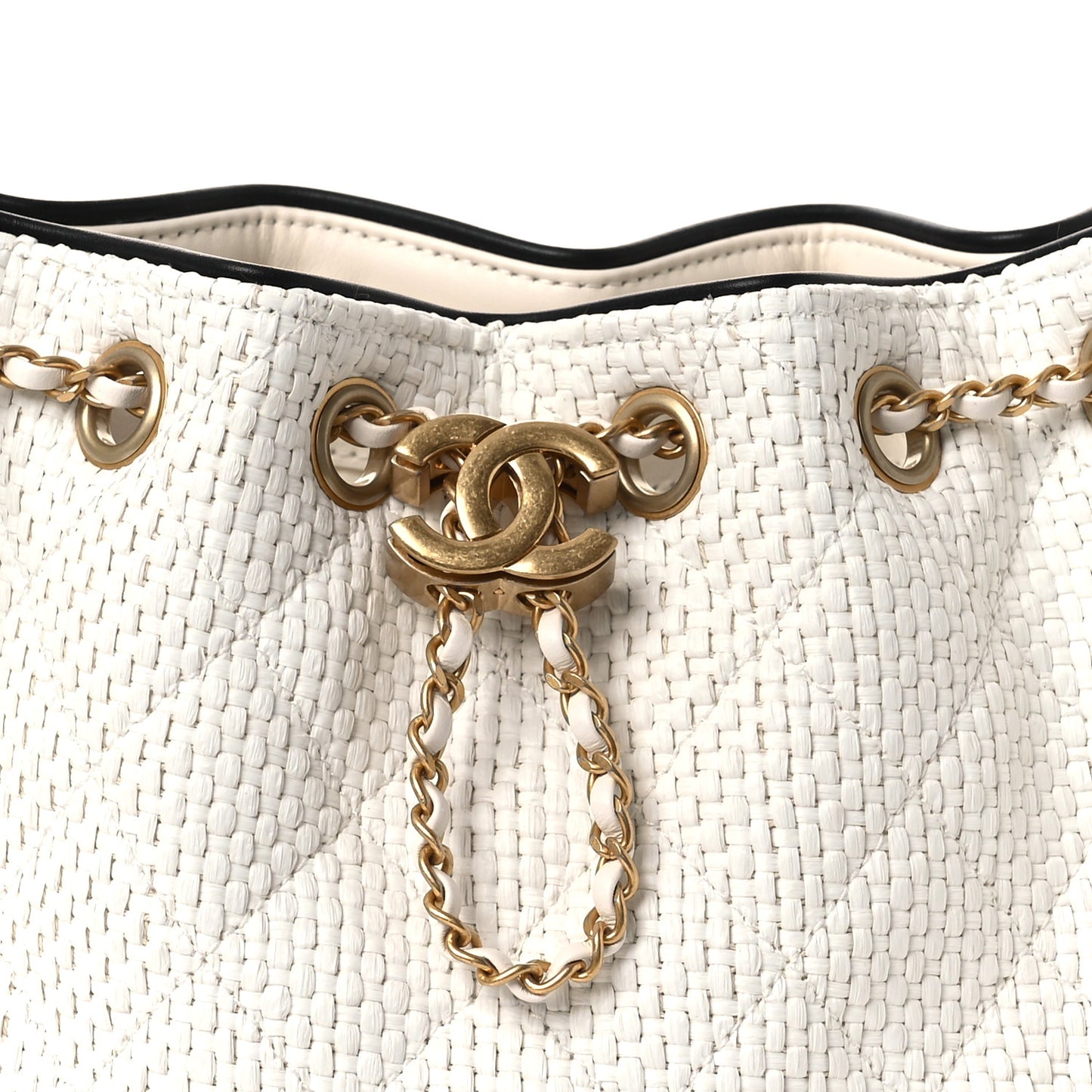 Braided Raffia Calfskin Mini Chanel 25 Handbag White Black