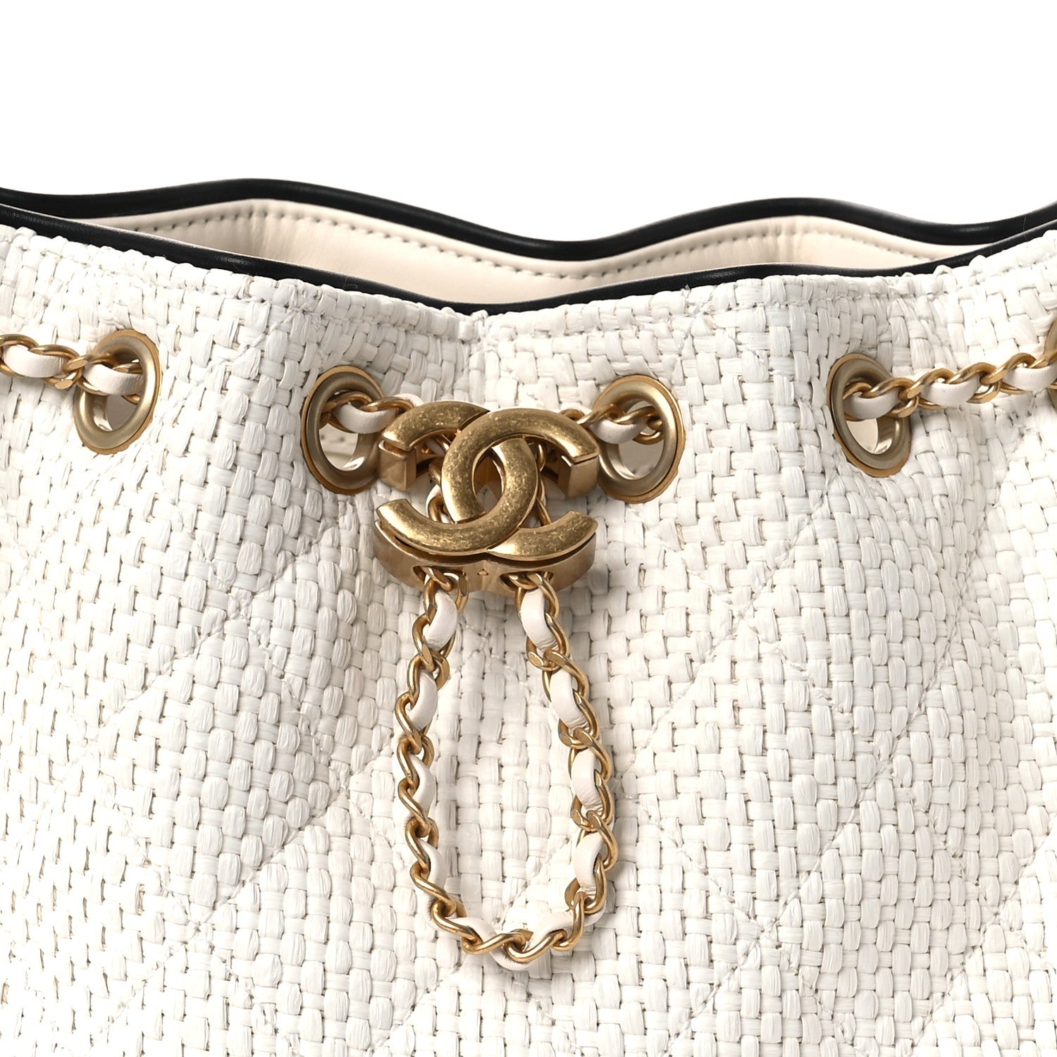 Chanel Braided Raffia Calfskin Mini Chanel 25 Handbag White Black 8 of 13