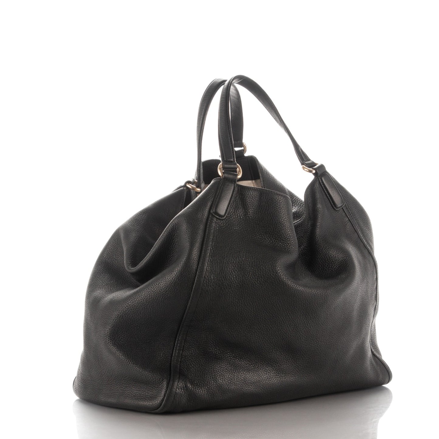 Pebbled Calfskin Large Soho Shoulder Bag Black