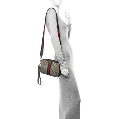 Gucci GG Supreme Monogram Textured Dollar Calfskin Web Ophidia Wristlet Shoulder Bag Beige Ebony New Acero 2 of 9
