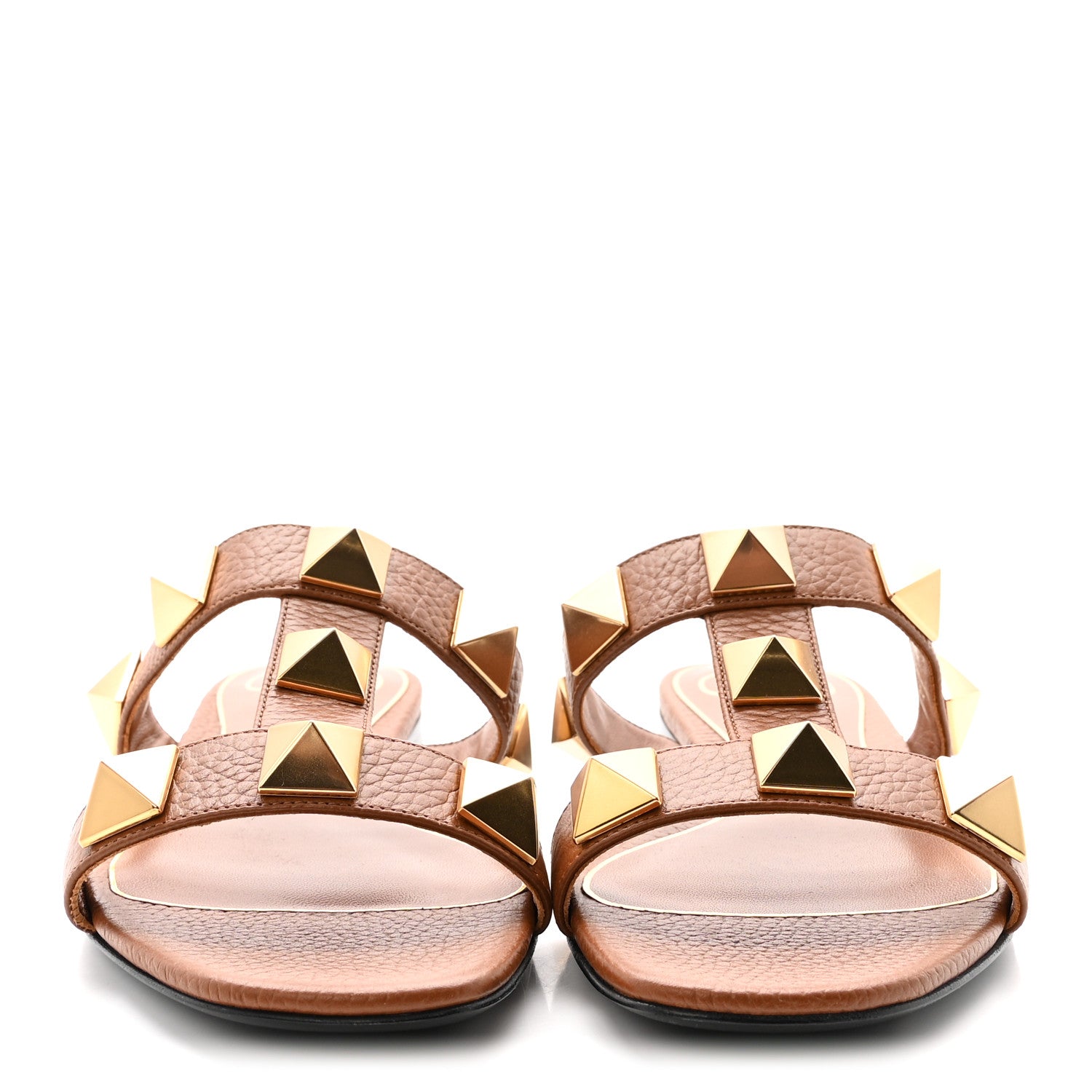 Valentino Garavani Calfskin Roman Stud Flat Slide Sandals 36 Saddle 3 of 9