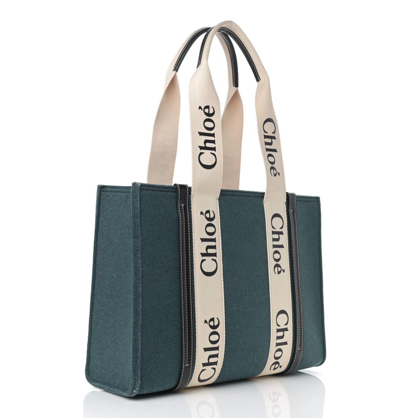 Felt Shiny Calfskin Medium Woody Ribbon Tote Steel Blue