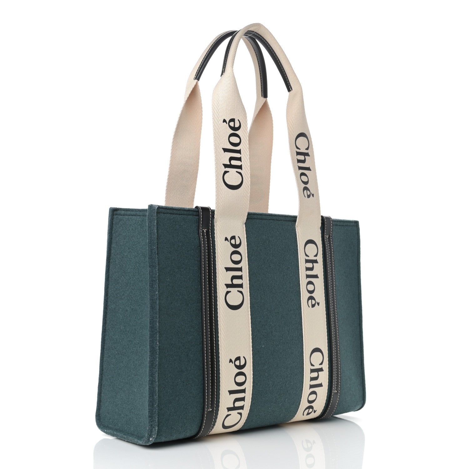 Chloe Felt Shiny Calfskin Medium Woody Ribbon Tote Steel Blue 3 of 9