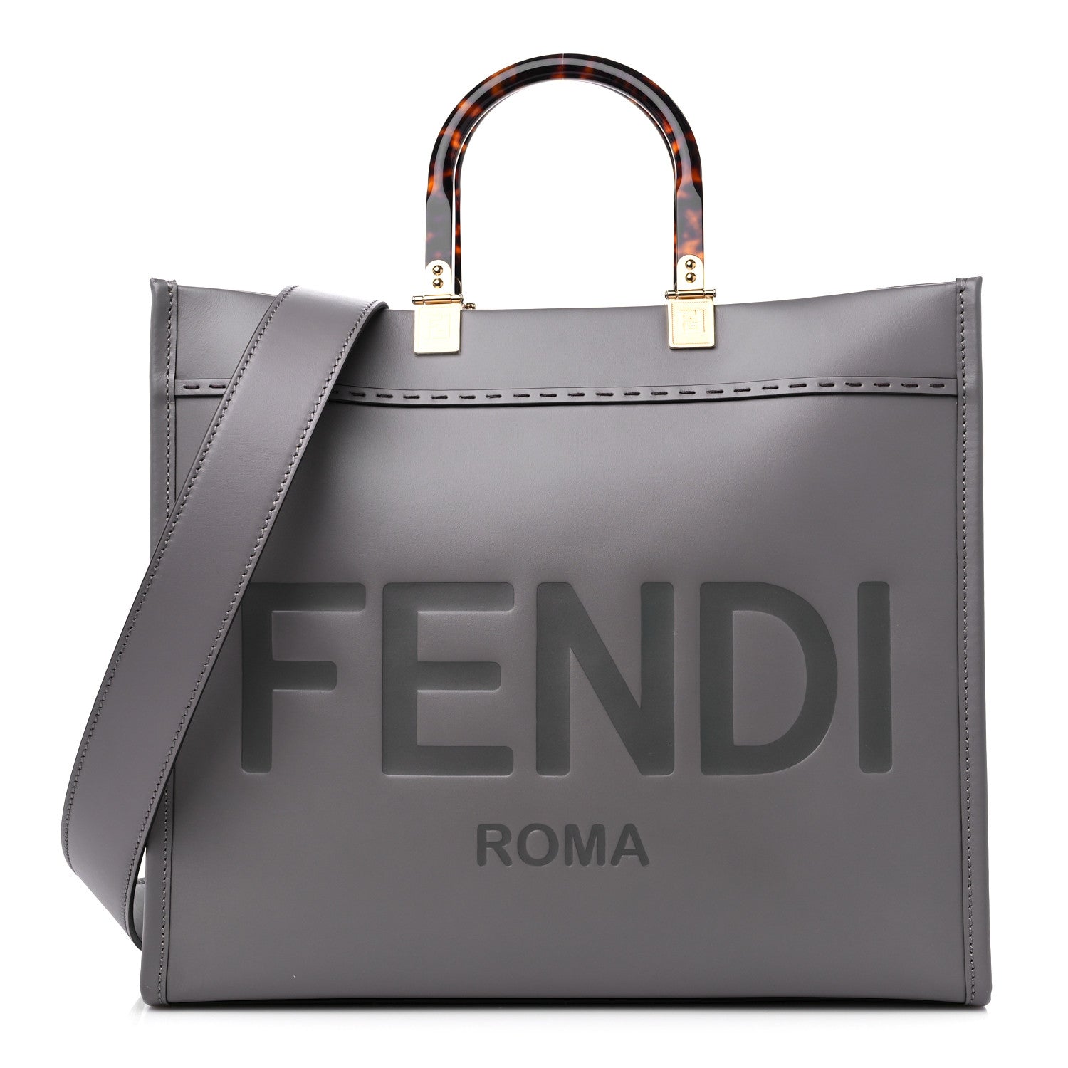 Fendi Vitello King Plexiglass Logo Embossed Medium Fendi Sunshine Shopper Tote Moon 1 of 9