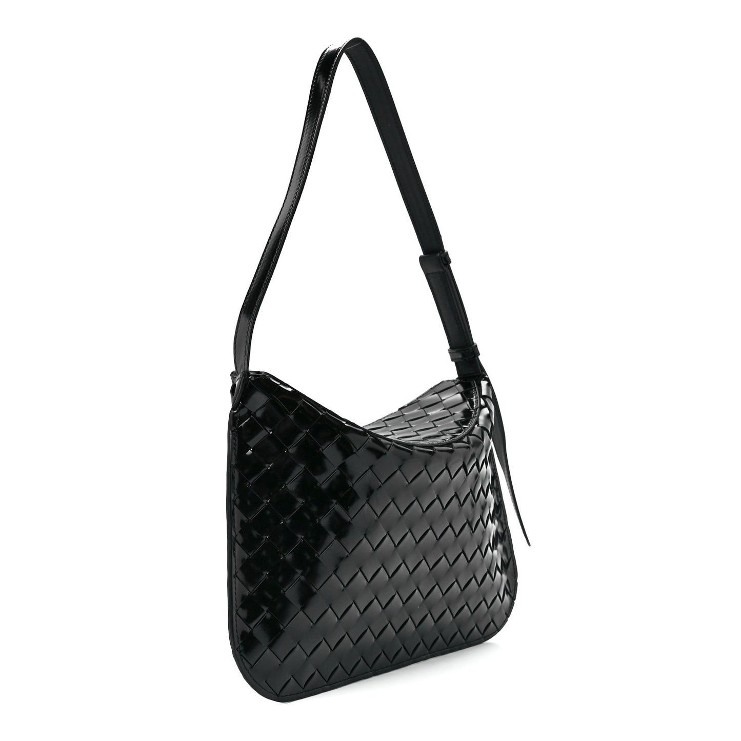 Patent Intrecciato Shoulder Bag Black