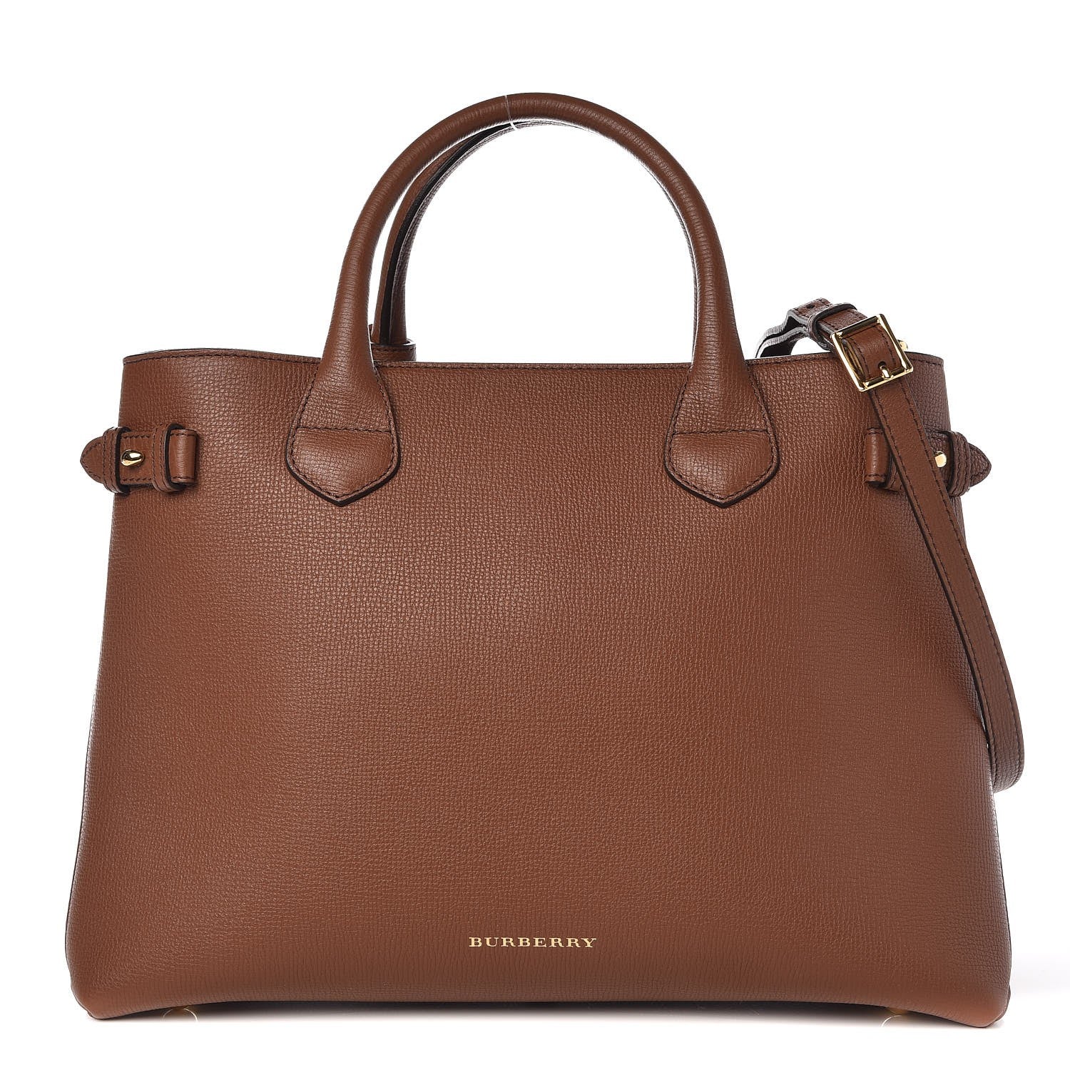 Burberry Grainy Calfskin House Check Medium Banner Tote Tan 1 of 9