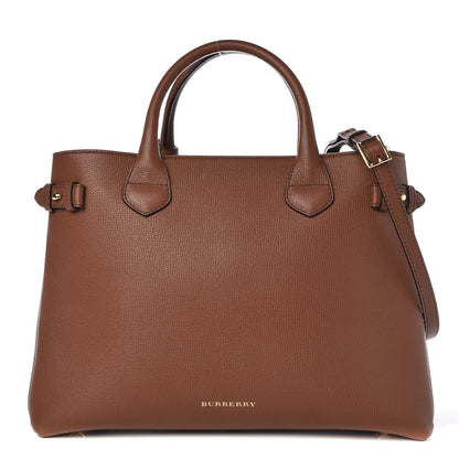 Burberry Grainy Calfskin House Check Medium Banner Tote Tan 1 of 9