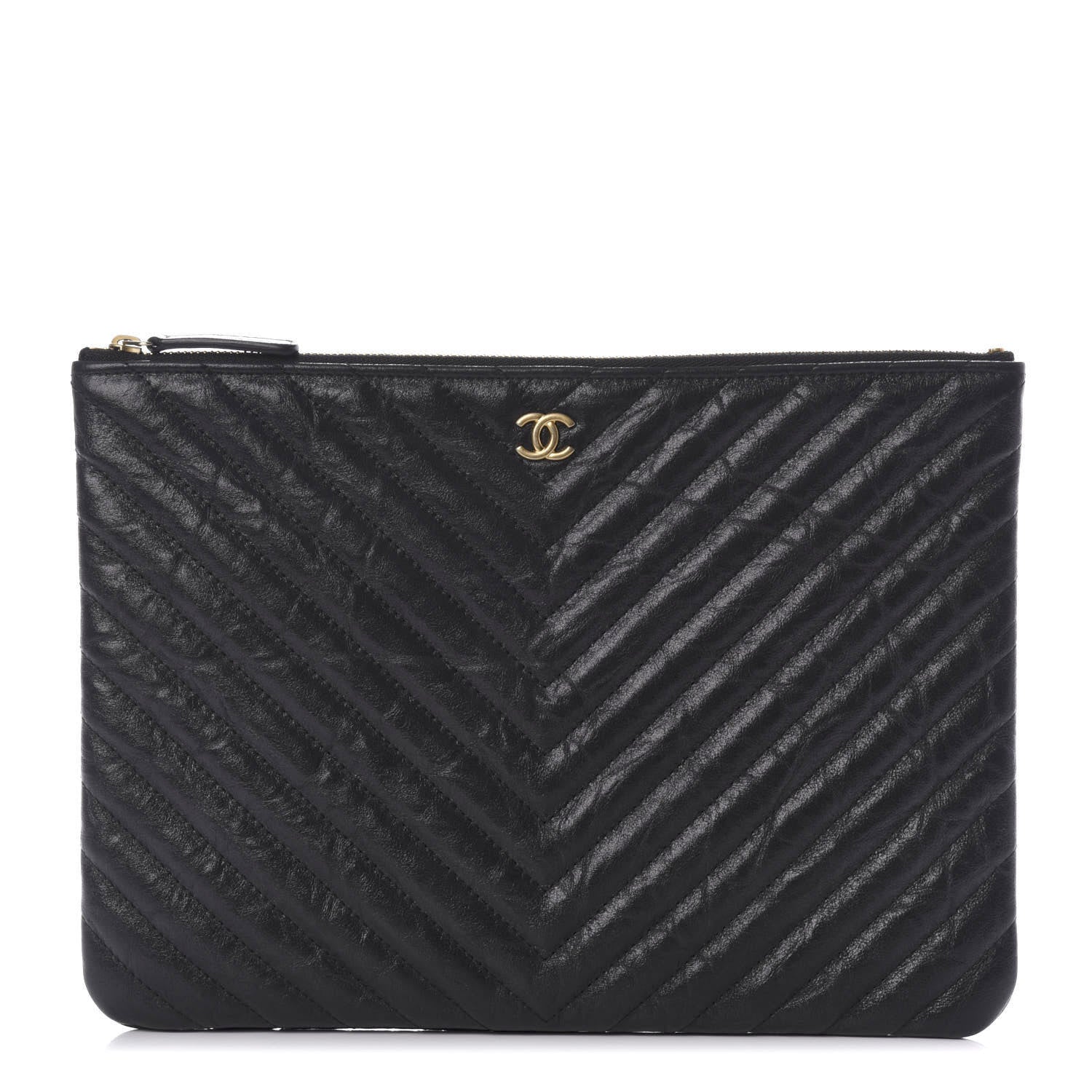 Chanel Aged Calfskin Chevron Quilted Medium Cosmetic Case Black 1 of 7