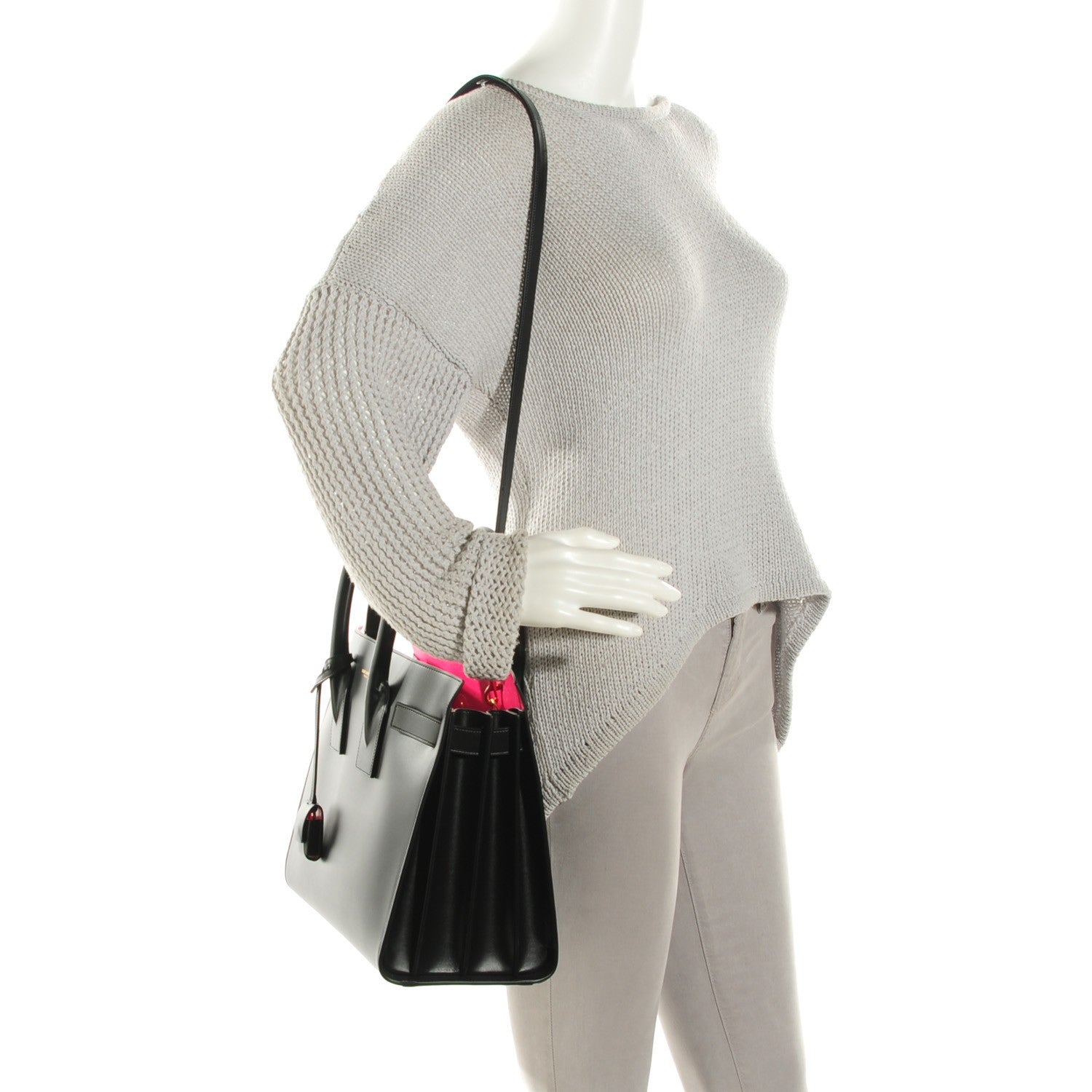Saint Laurent Calfskin Small Sac De Jour Black Fuchsia 3 of 9
