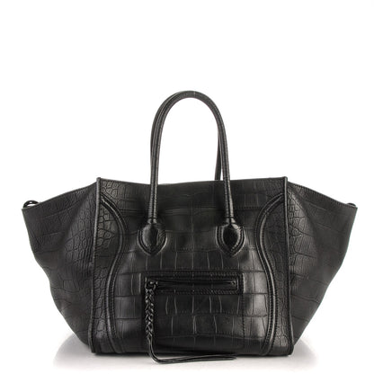 Celine Crocodile Embossed Calfskin Medium Phantom Luggage Black 1 of 13