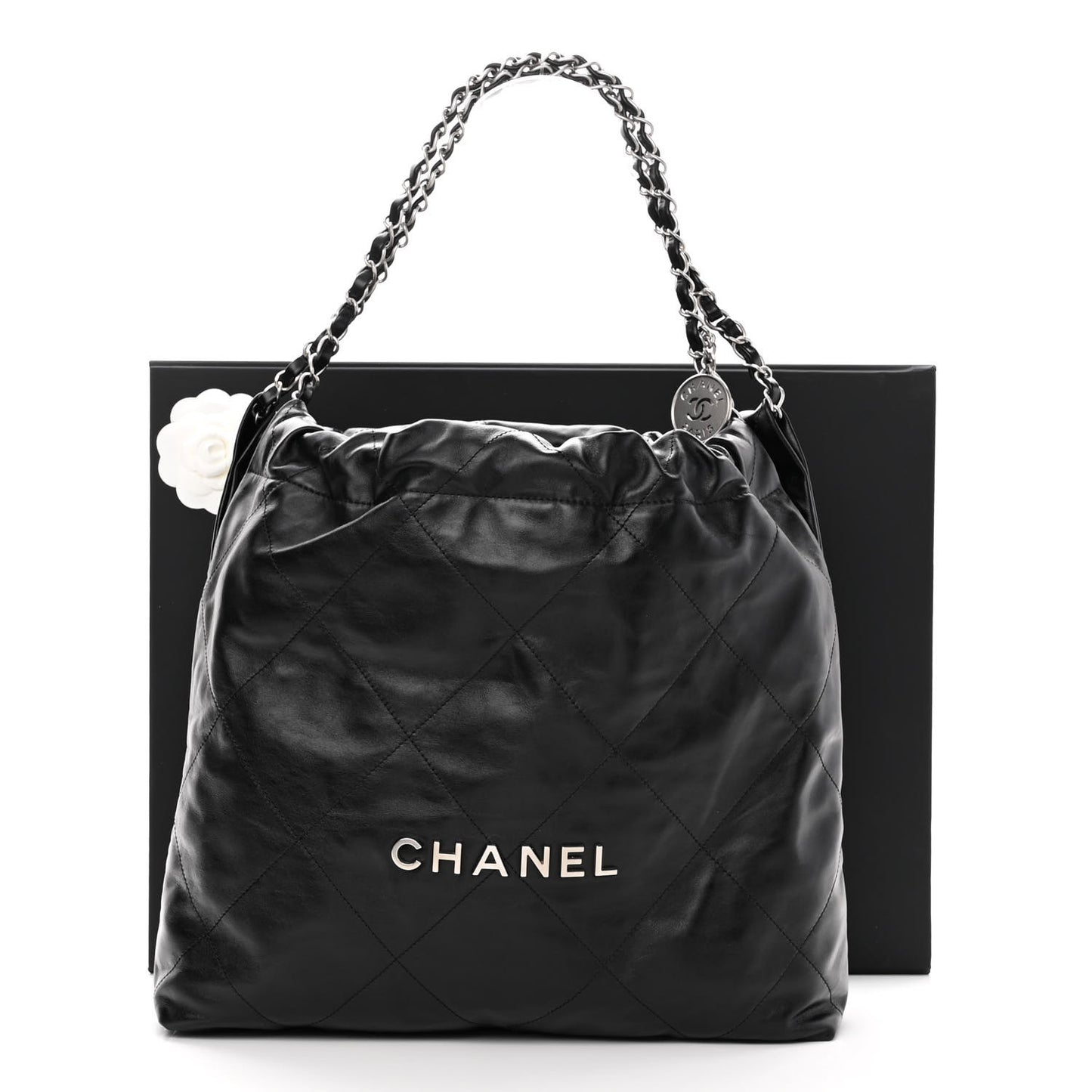Shiny Calfskin Quilted Chanel 22 Black