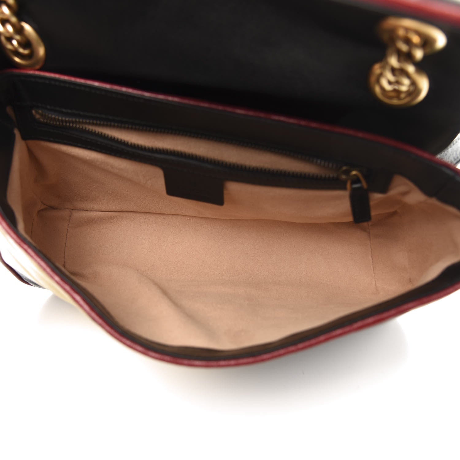 Gucci Vintage Effect Calfskin Matelasse Diagonal Striped Small Torchon GG Marmont Shoulder Bag Black Beige 4 of 12