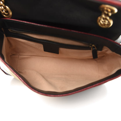 Gucci Vintage Effect Calfskin Matelasse Diagonal Striped Small Torchon GG Marmont Shoulder Bag Black Beige 4 of 12