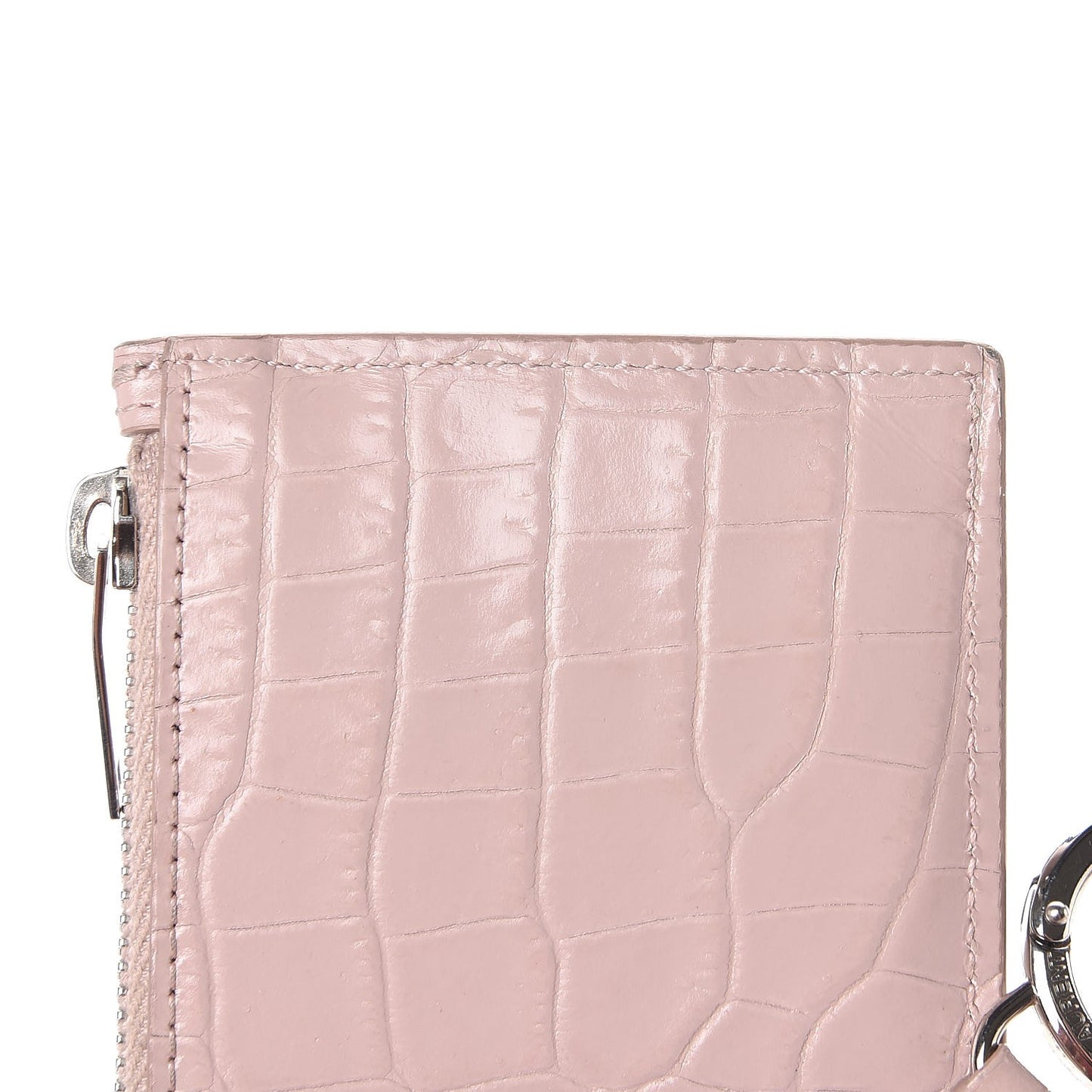 Calfskin Crocodile Embossed 5 Fragments Zip Pouch Card Holder Rose Antic
