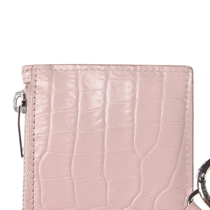 Saint Laurent Calfskin Crocodile Embossed 5 Fragments Zip Pouch Card Holder Rose Antic 8 of 13