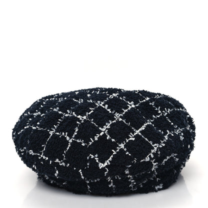 Chanel Tweed Beret Hat M Black White 4 of 8