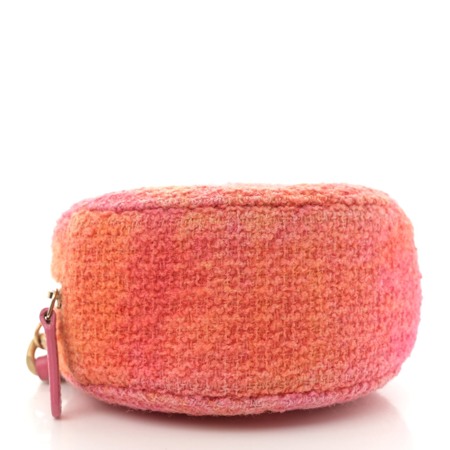 Tweed Quilted Chanel 19 Round Clutch With Chain Coral Pink