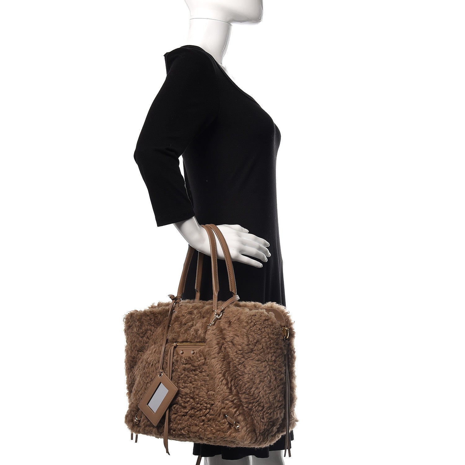 Balenciaga Shearling Papier B4 Zip Around Tote Marron 3 of 12