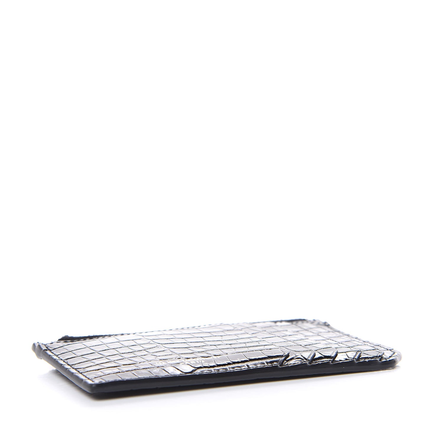Calfskin Crocodile Embossed 5 Fragments Zip Pouch Card Holder Black