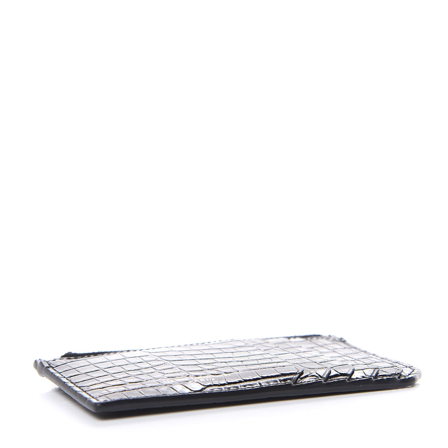 Saint Laurent Calfskin Crocodile Embossed 5 Fragments Zip Pouch Card Holder Black 4 of 8
