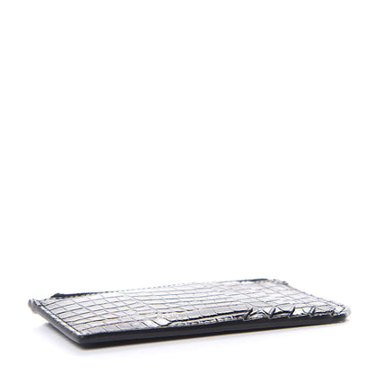 Saint Laurent Calfskin Crocodile Embossed 5 Fragments Zip Pouch Card Holder Black 4 of 8