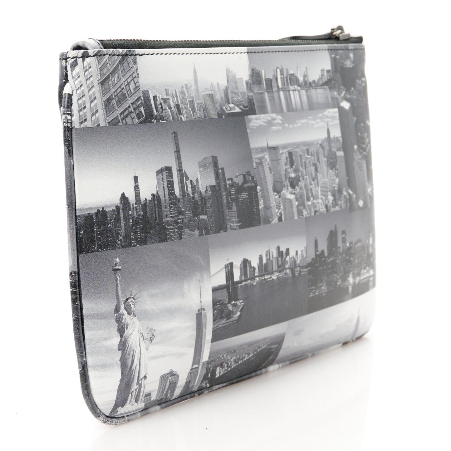Calfskin New York Skyline Logo Ville Zip Pouch M Black