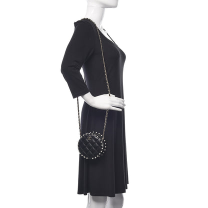 Chanel Calfskin Quilted Pearl Round Clutch With Chain Black 2 of 11