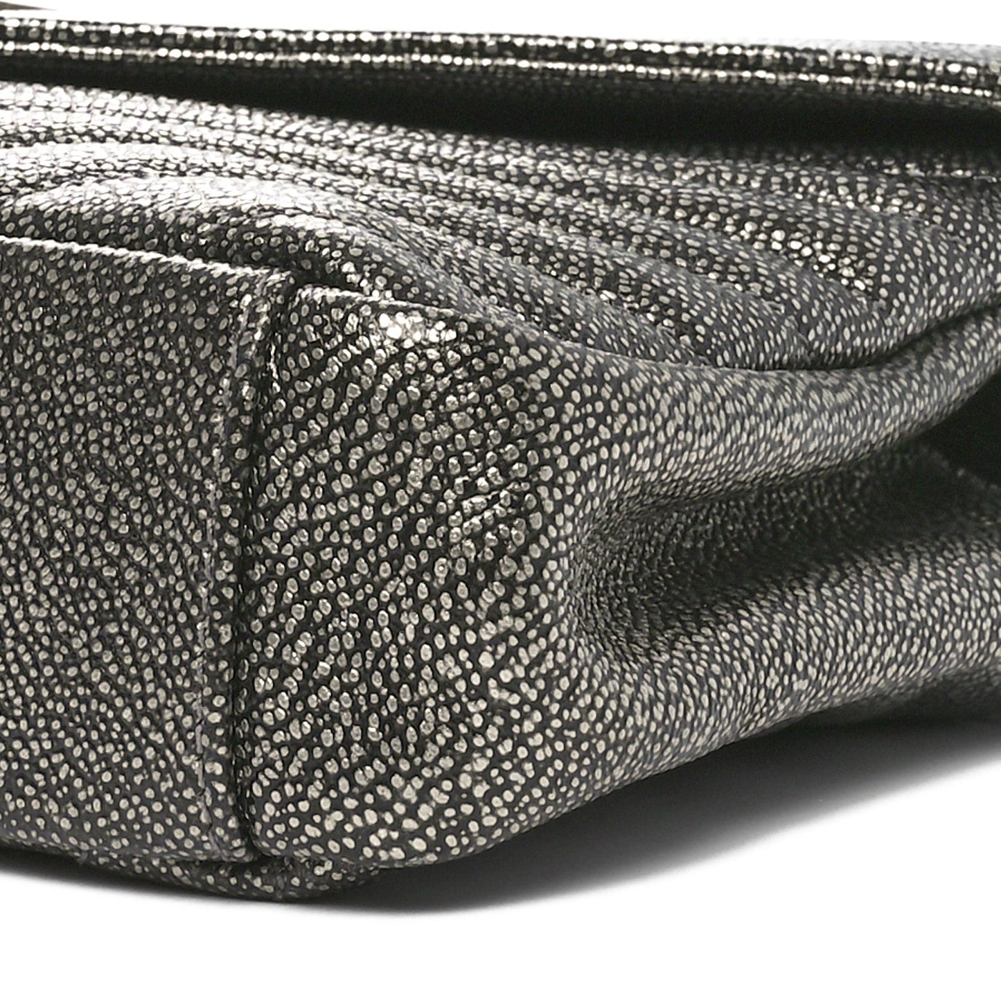 Metallic Grain De Poudre Matelasse Chevron Monogram Medium College Bag Gunmetal