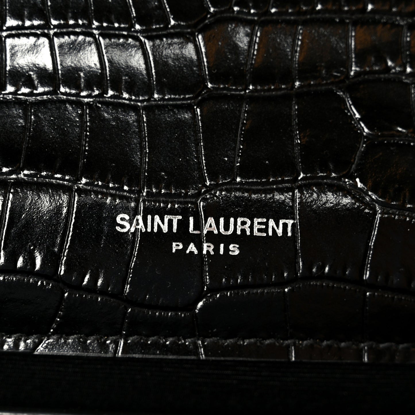 Calfskin Crocodile Embossed Small Classic Monogram Kate Tassel Satchel Black